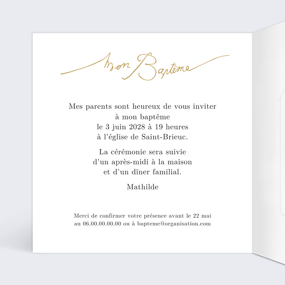 Faire-part baptême Lettres Manuscrites Graines Intérieur Gauche