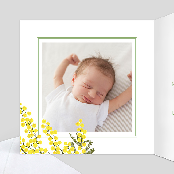 Faire-part baptême Mimosa simple Intérieur Gauche