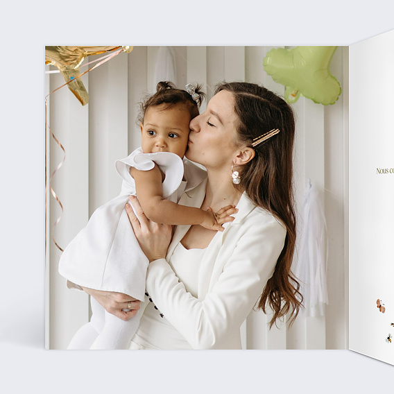 Faire-part baptême Papillon et Fleurs Intérieur Gauche