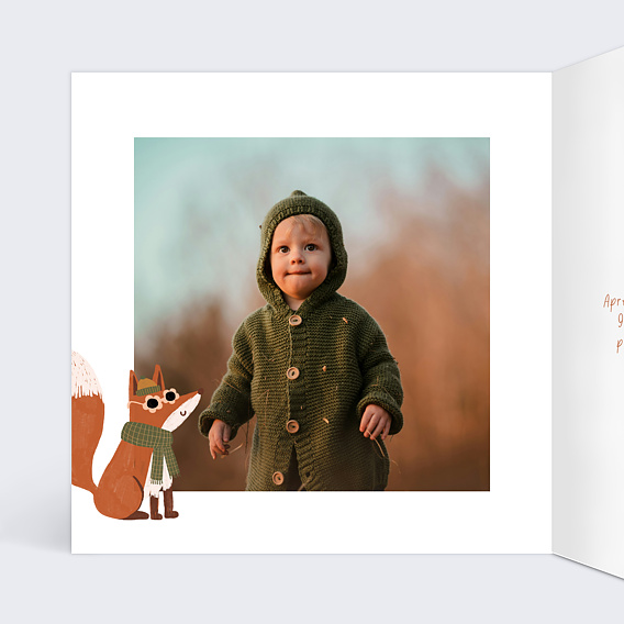 Faire-part baptême Petit Renard Intérieur Gauche