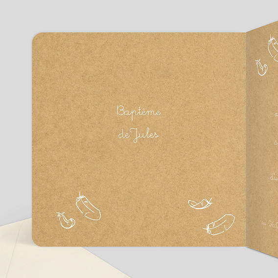 Faire-part baptême Faire-part Baptême Plumes Légères Intérieur Gauche