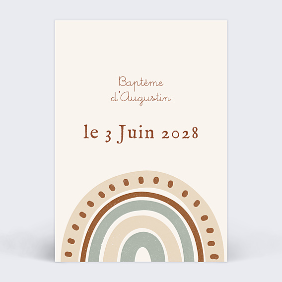 Faire-part Baptême Arc-en-ciel beige