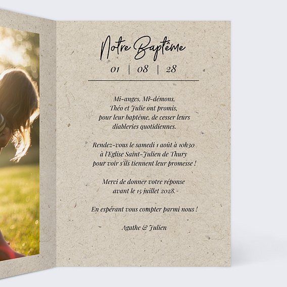 Faire-part baptême Esprit Chiné Multiphoto Intérieur Droit
