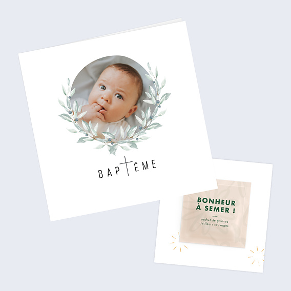 Faire-part baptême Petite Croix Graines Après 1