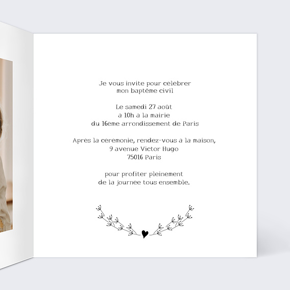 Faire-part baptême Dorure Ange Intérieur Droit