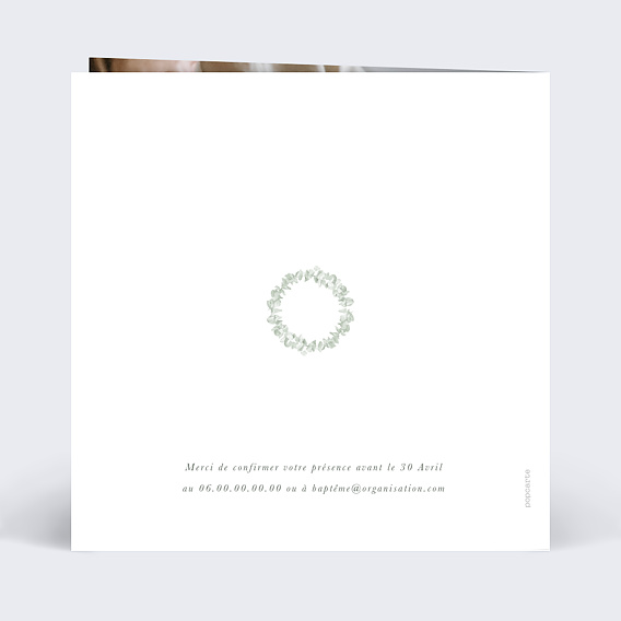 Faire-part baptême Couronne avec Croix Verso