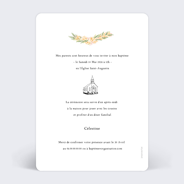 Faire-part Baptême Couronne de Baptême Verso
