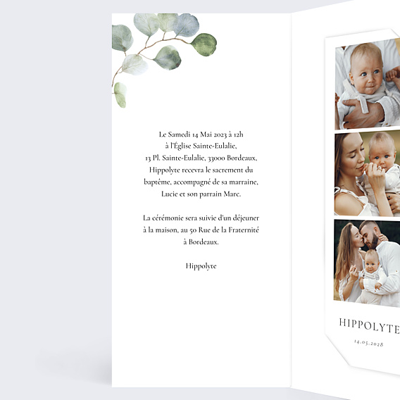 Faire-part Baptême Couronne Ocre Eucalyptus