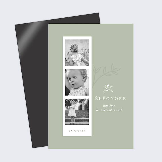 Faire-part baptême Photomaton Amande