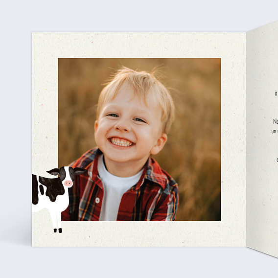 Faire-part baptême Dessin Tracteur Intérieur Gauche