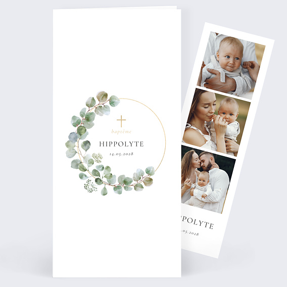 Faire-part baptême Couronne Ocre Eucalyptus