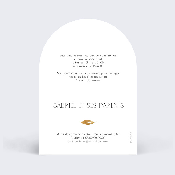 Faire-part baptême Couronne chic Verso