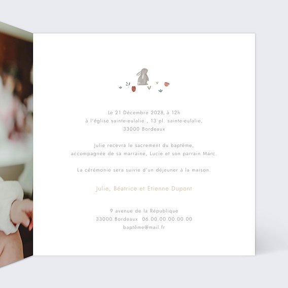Faire-part baptême Printemps Photo Intérieur Droit