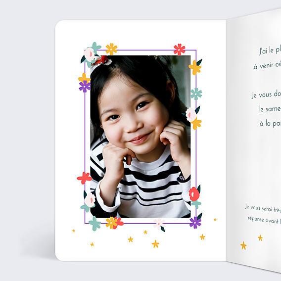 Faire-part Baptême Licorne et Fleurs