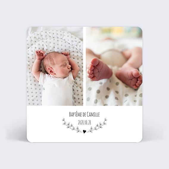 Faire-part Baptême Coeur Bucolique