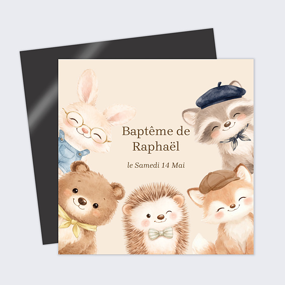 Faire-part baptême Le groupe d’animaux