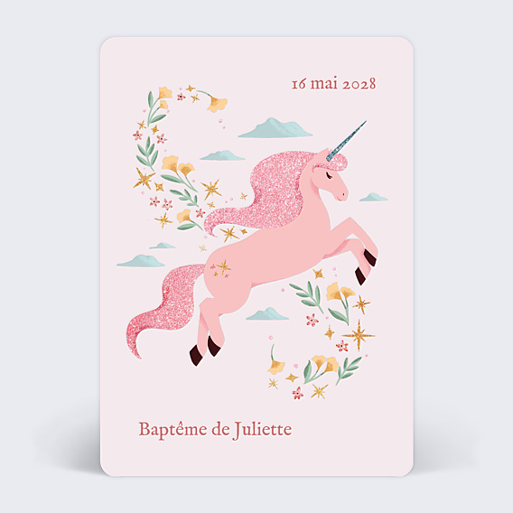 Faire-part baptême Jolie Licorne