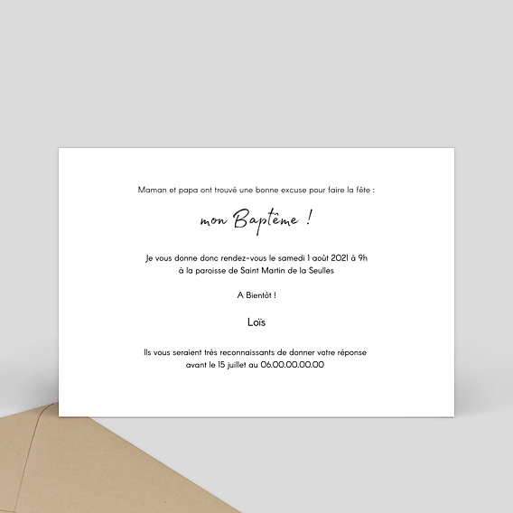 Faire-part baptême Charme Classique Verso