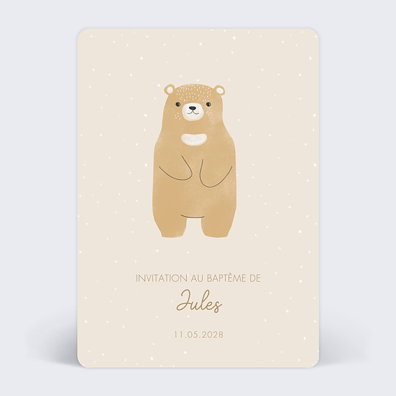 Faire-part baptême Frères Ours Recto