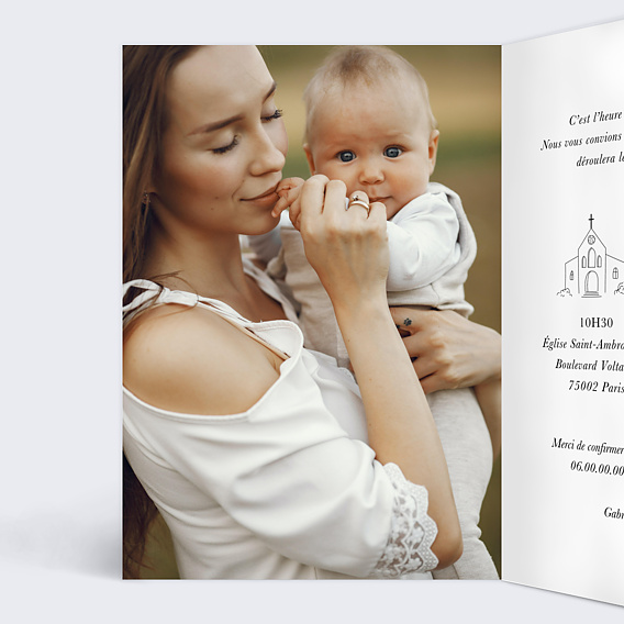 Faire-part baptême Colombe Kraft Intérieur Gauche