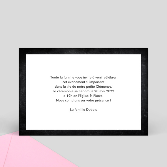 Faire-part baptême Tableau d'école Verso