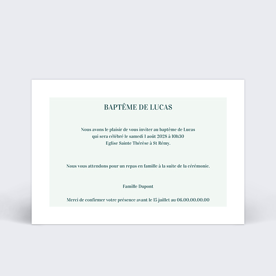 Faire-part baptême Badinage Verso