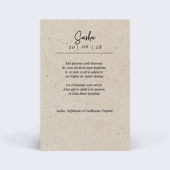 Faire-part baptême Esprit Chiné II Verso