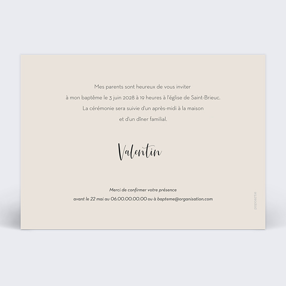 Faire-part baptême Polaroïd Verso