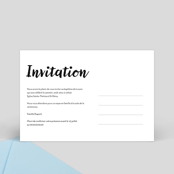 Faire-part baptême Grand Cadre Blanc Verso