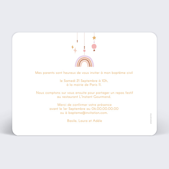 Faire-part baptême Lettrine Cosmos Verso