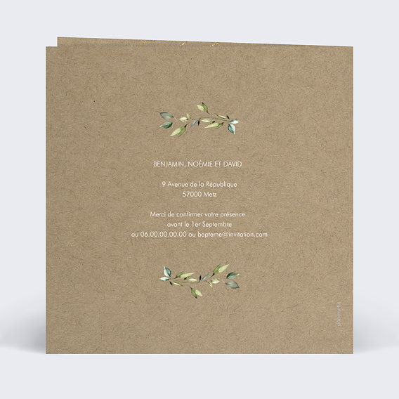 Faire-part baptême Nature Kraft Verso
