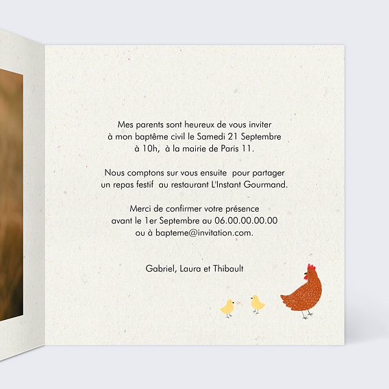 Faire-part baptême Dessin Tracteur Intérieur Droit