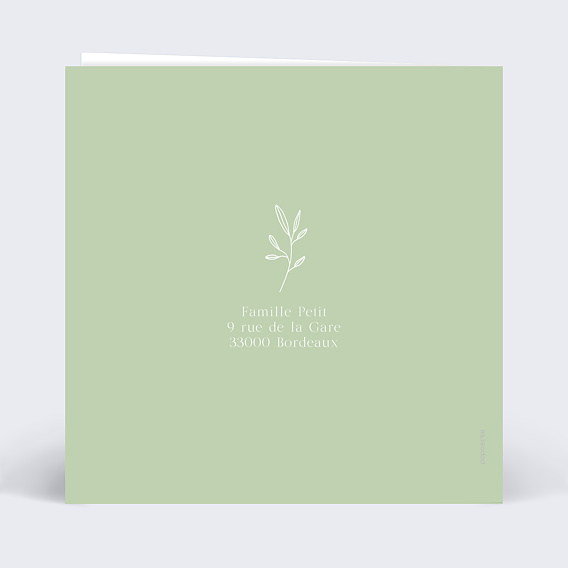 Faire-part baptême Cadre minimaliste chic Verso