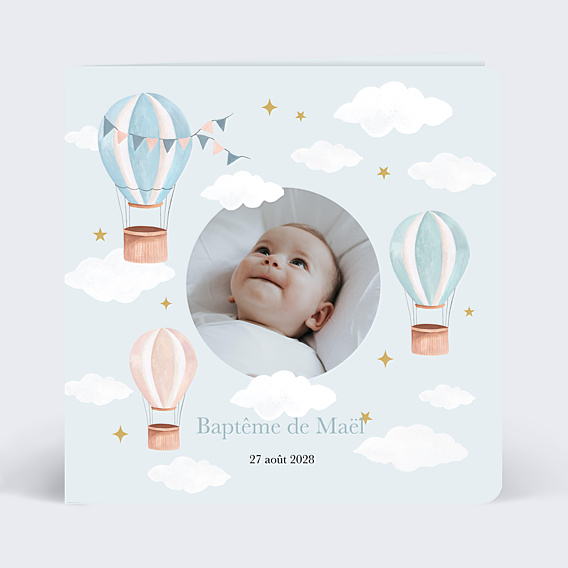 Faire-part baptême Ciel et Montgolfières