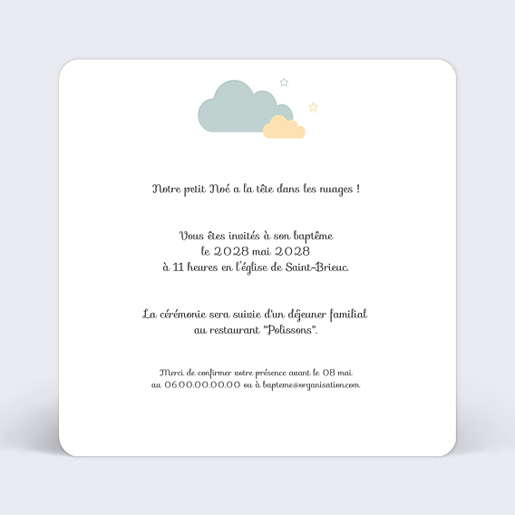 Faire-part Baptême Jolis Nuages