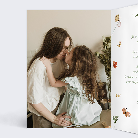 Faire-part baptême Papillon Champêtre Intérieur Gauche