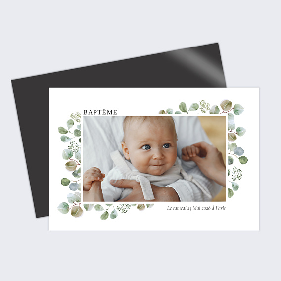 Faire-part baptême Photo Eucalyptus