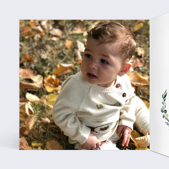 Faire-part baptême Couronne Eucalyptus Intérieur Gauche