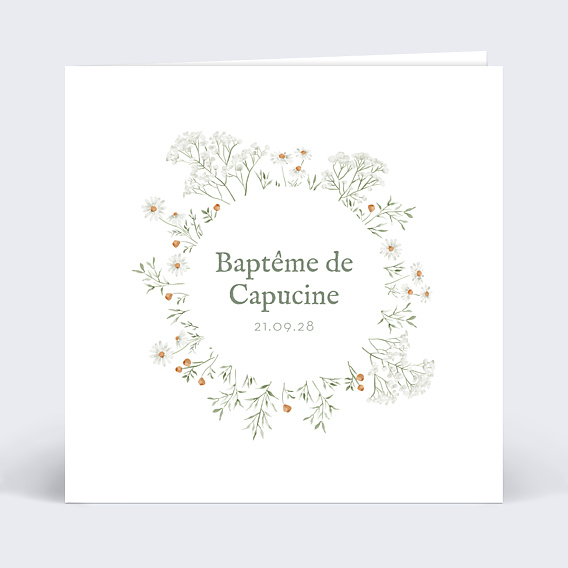 Faire-part Baptême Champêtre Blanc