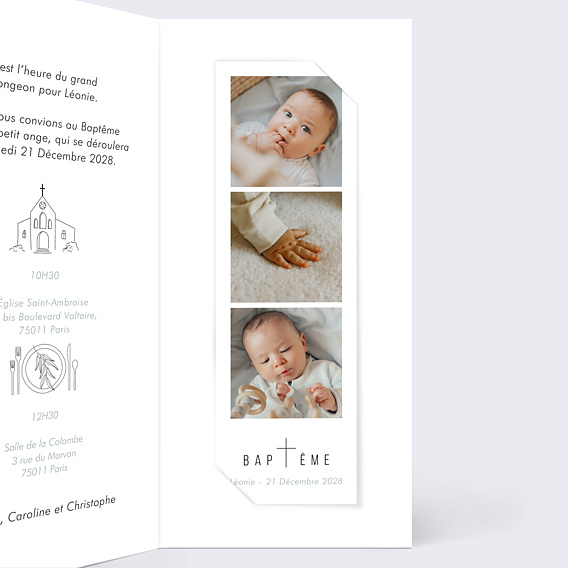 Faire-part baptême Petite Croix Intérieur Droit