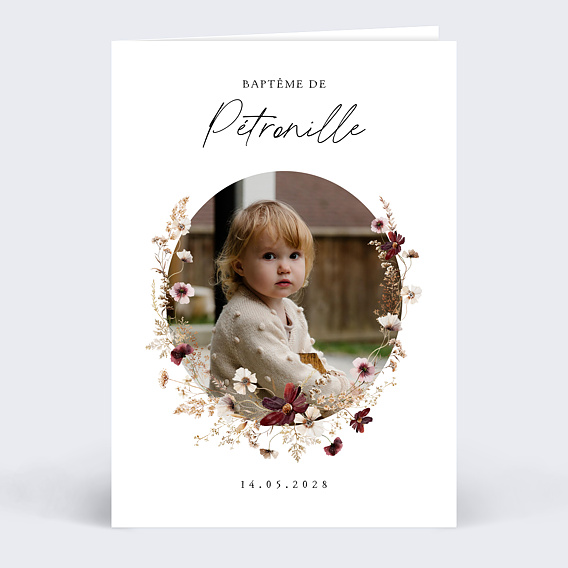 Faire-part baptême Couronne de Fleurs Sauvages Recto