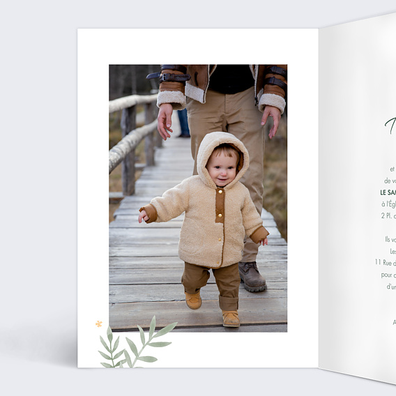 Faire-part baptême Fleurs en Fête Intérieur Gauche