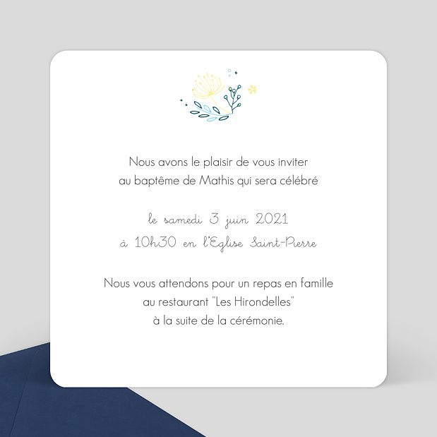 Faire-part de Baptême Couronne de Fleurs Verso