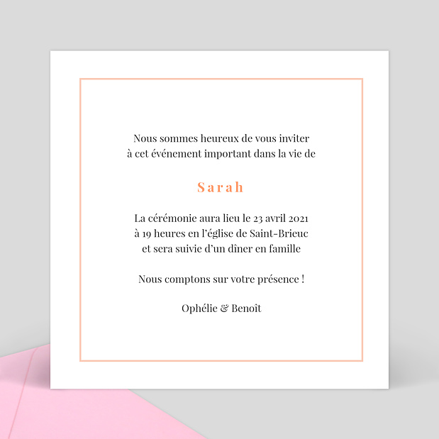Faire-part de Baptême Joli Filet Verso