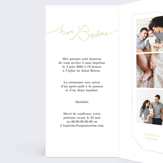 Faire-part baptême Lettres Manuscrites Intérieur Gauche