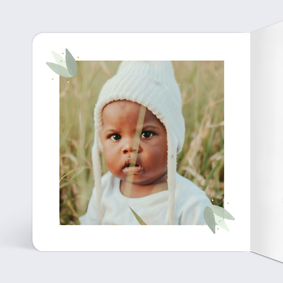 Faire-part baptême Colombe Eucalyptus Intérieur Gauche