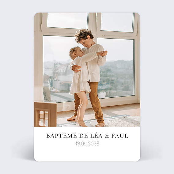 Faire-part baptême Jumeaux Epuré