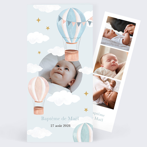 Faire-part baptême Ciel et Montgolfières