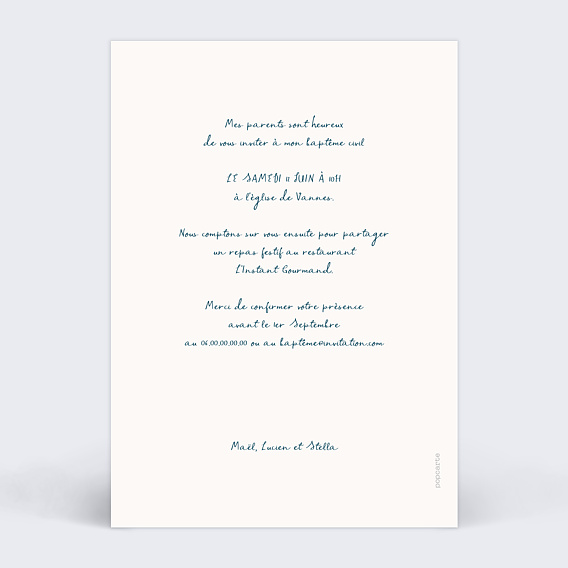 Faire-part baptême Pêle mêle marin Verso