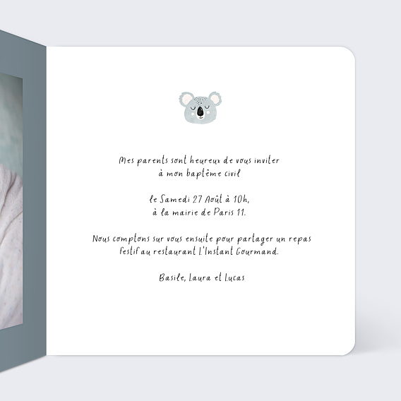 Faire-part Baptême Rêve de koala